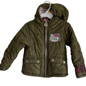 Hello Kitty by Sanrio Toddler Puffer Jacket Hooded Bling Size 2T Girls Green EUC